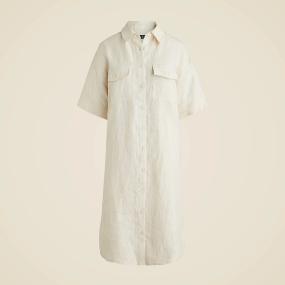 New JCREW Size L Utility Shirt-Dress in Linen Natural $148 CI926 - Picture 4 of 6
